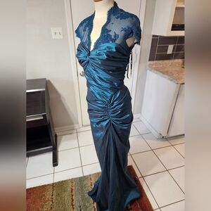 Tadashi Shoji Blue Taffeta Gown